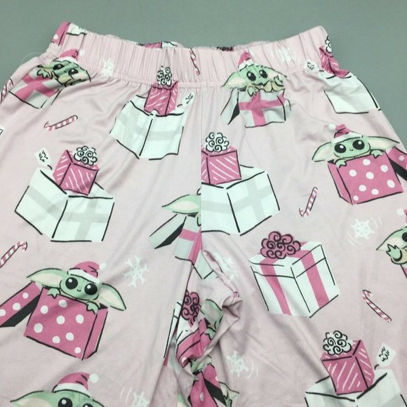 2pc Slumber Munki Christmas Baby Yoda Women Pajama Set Pink Santa Hat Snow S M L - Picture 9 of 11